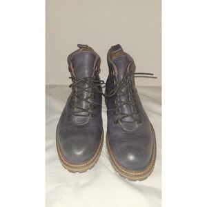 Franco Sarto Women's Blue Leather Ankle Boots Lace Up Made in Italy 8.5M